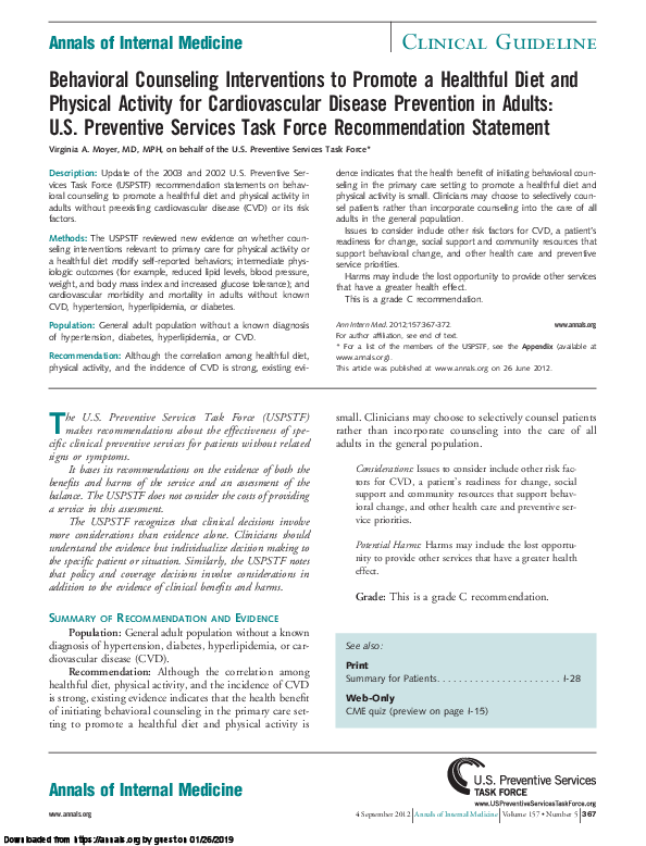 (PDF) Behavioral Counseling Interventions to Promote a Healthful Diet ...