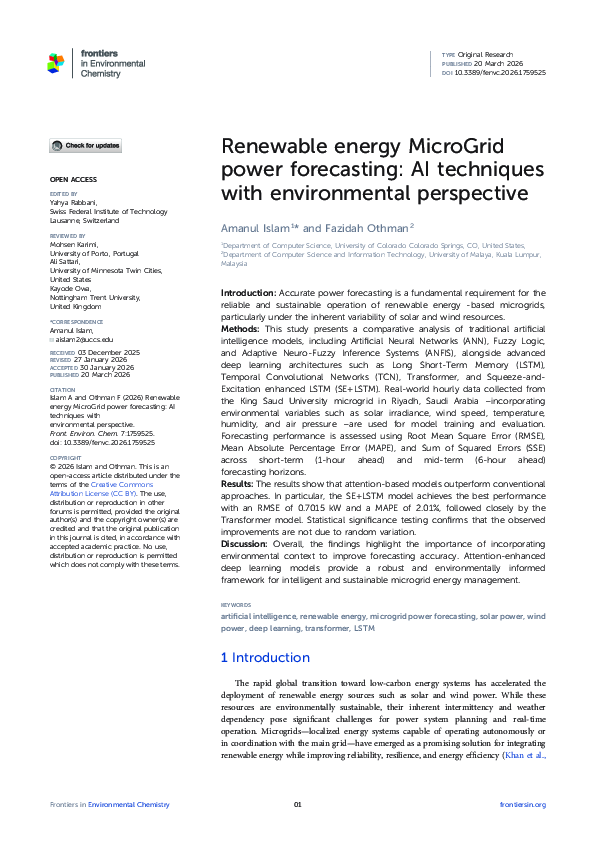 (PDF) Renewable energy MicroGrid power forecasting: AI techniques with ...