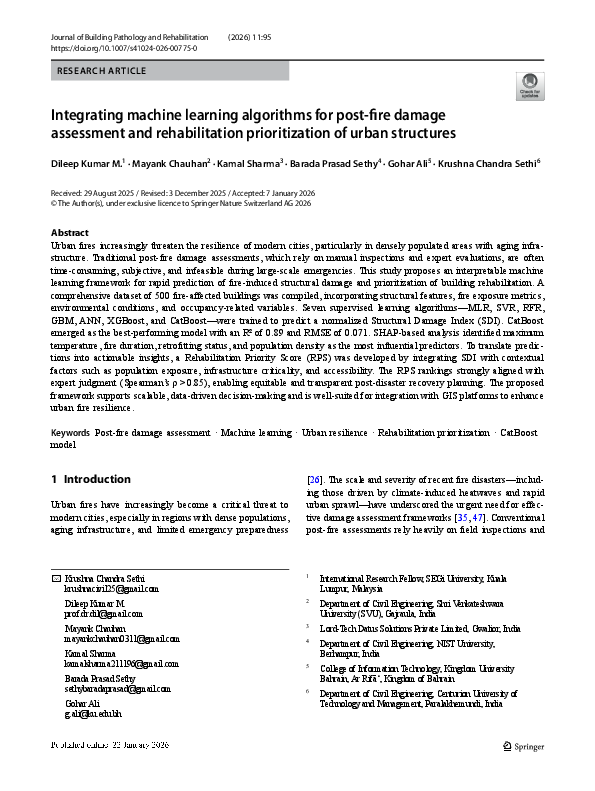 (PDF) Integrating machine learning algorithms for post-fire damage ...
