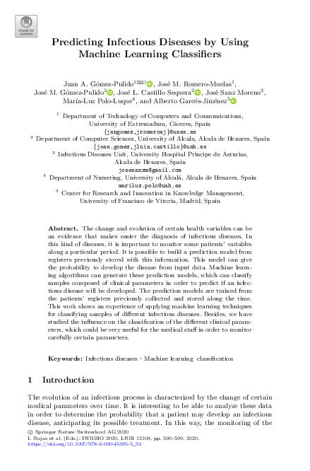 (PDF) Predicting Infectious Diseases by Using Machine Learning Classifiers