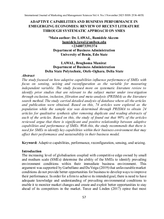 (PDF) ADAPTIVE CAPABILITIES AND BUSINESS PERFORMANCE IN EMEGERGING ...