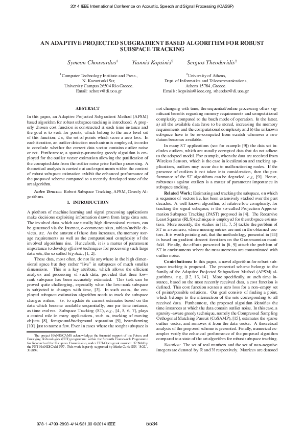 (PDF) An Adaptive Projected Subgradient based algorithm for robust ...