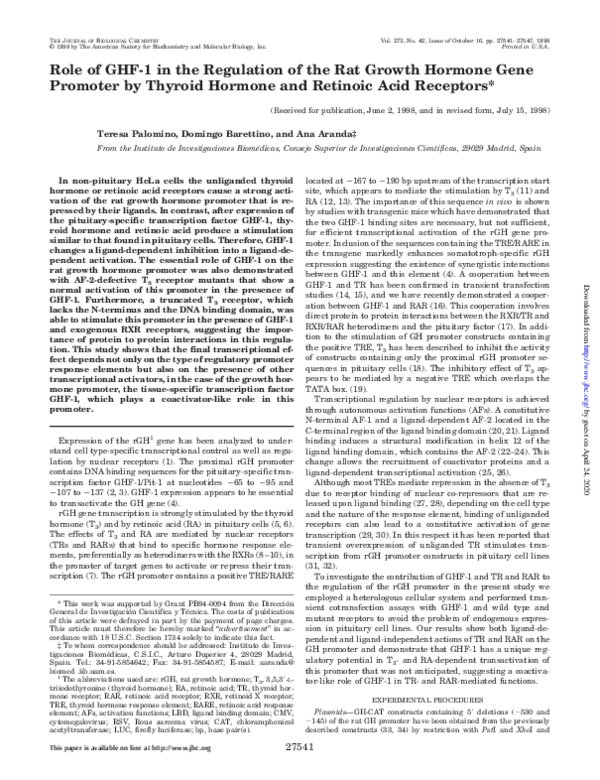 (PDF) Role of GHF-1 in the Regulation of the Rat Growth Hormone Gene ...