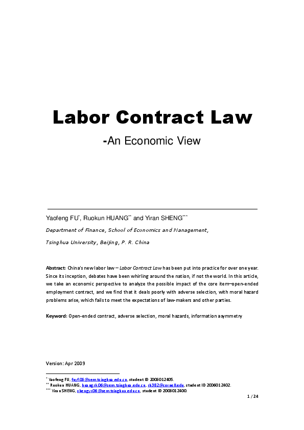 (PDF) Labor Contract Law -An Economic View