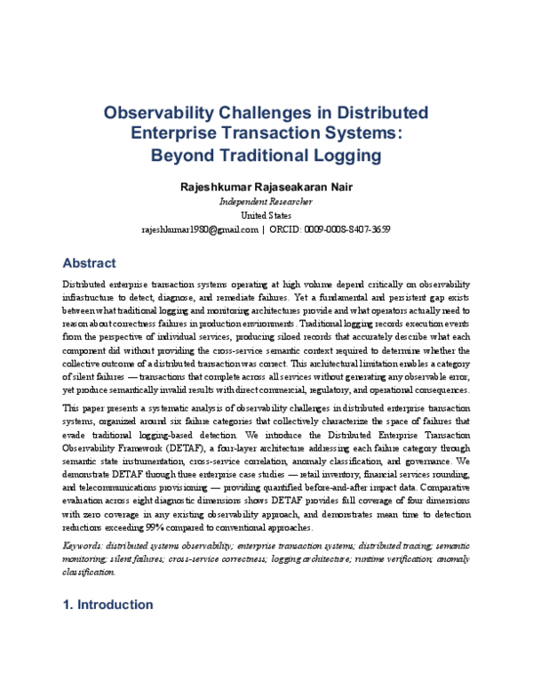 (PDF) Observability Challenges in Distributed Enterprise Transaction ...