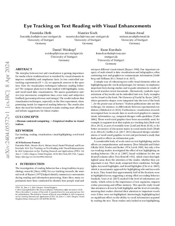(PDF) Eye Tracking on Text Reading with Visual Enhancements