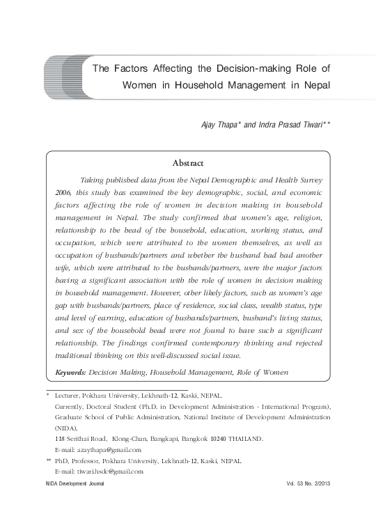 (PDF) The Factors Affecting the Decision-making Role of Women in ...