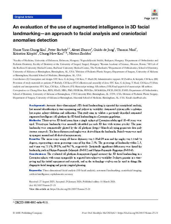 (PDF) An evaluation of the use of augmented intelligence in 3D facial ...