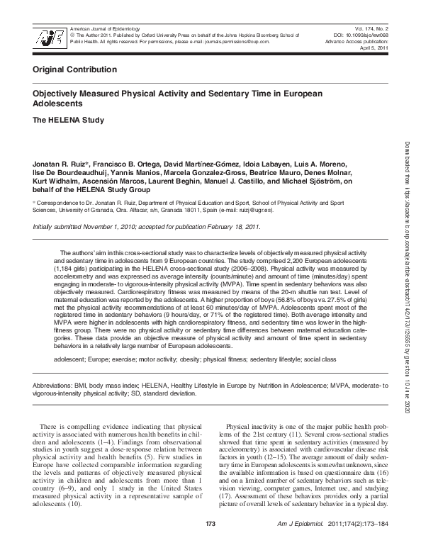 (PDF) Objectively Measured Physical Activity and Sedentary Time in ...
