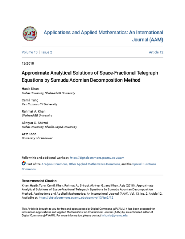 (PDF) Approximate Analytical Solutions of Space-Fractional Telegraph ...