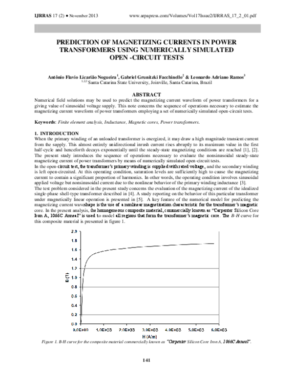 (PDF) PREDICTION OF MAGNETIZING CURRENTS IN POWER TRANSFORMERS USING ...