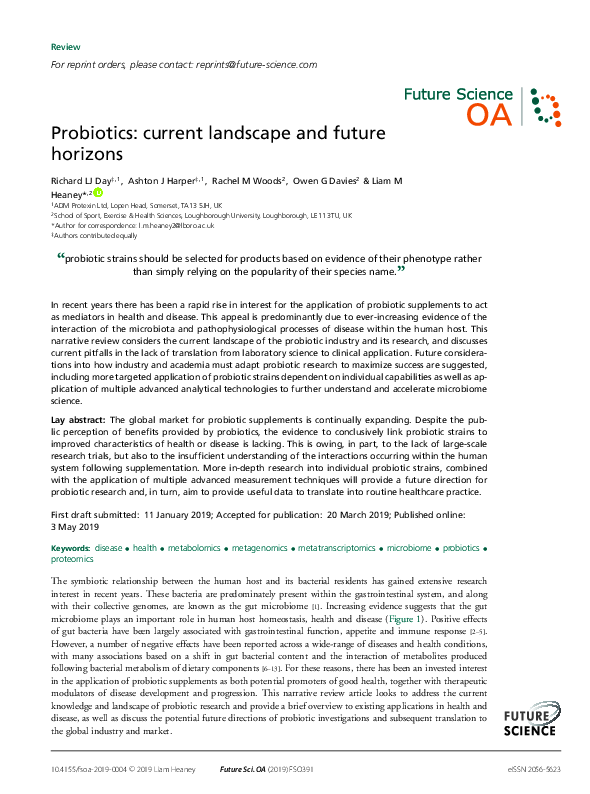(PDF) Probiotics: current landscape and future horizons