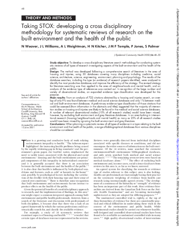 (PDF) Taking STOX: developing a cross disciplinary methodology for ...