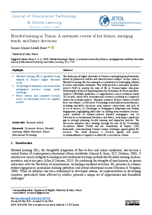 (PDF) Blended learning in Yemen: A systematic review of key themes ...
