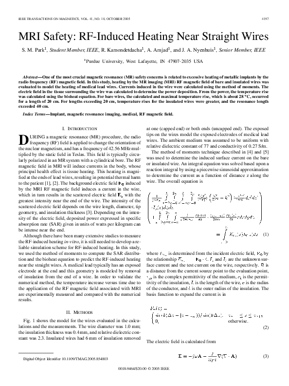 (PDF) MRI Safety: RF-Induced Heating near Straight Wires