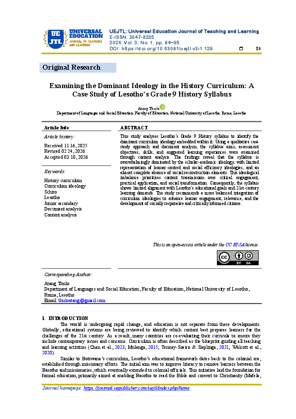(PDF) Examining the Dominant Ideology in the History Curriculum: A Case ...