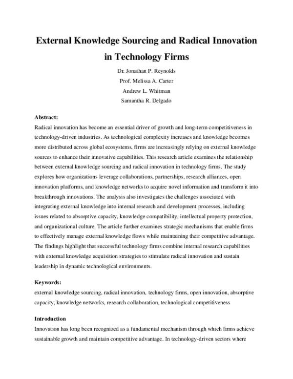 (PDF) External Knowledge Sourcing and Radical Innovation in Technology ...