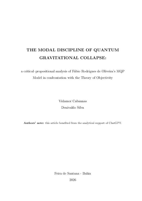 (PDF) THE MODAL DISCIPLINE OF QUANTUM GRAVITATIONAL COLLAPSE
