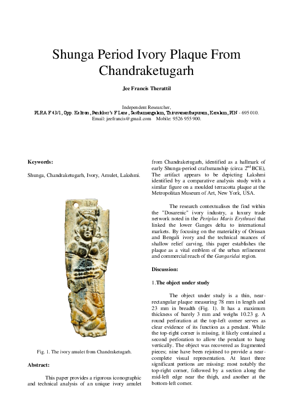 (PDF) Shunga Period Ivory Plaque From Chandraketugarh