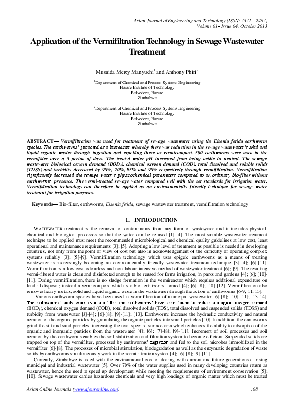 (PDF) Application of the Vermifiltration Technology in Sewage ...
