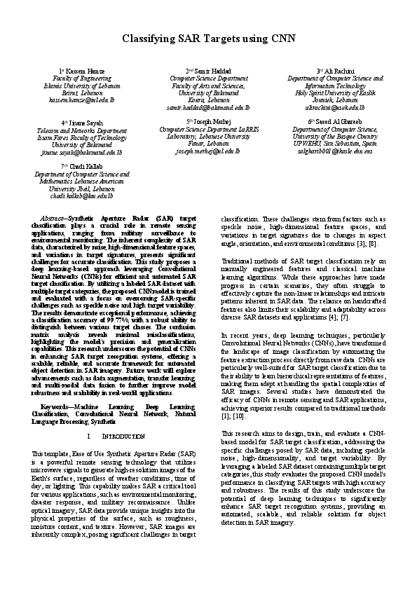 (PDF) Classifying SAR Targets using CNN