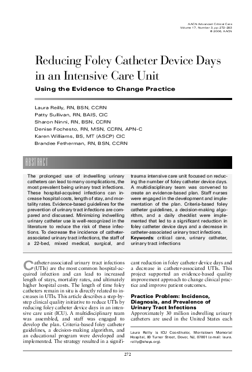 (PDF) Reducing Foley Catheter Device Days in an Intensive Care Unit