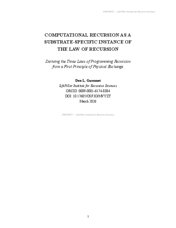 (PDF) COMPUTATIONAL RECURSION AS A SUBSTRATE-SPECIFIC INSTANCE OF THE ...