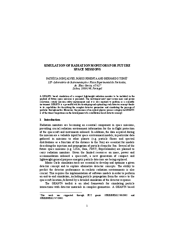 (PDF) Simulation of Radiation Monitors for Future Space Missions
