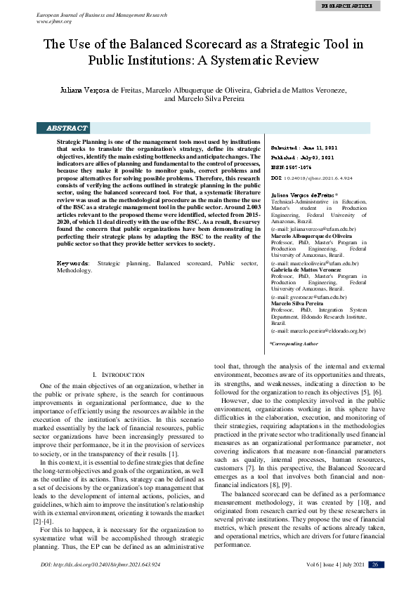 (PDF) The Use of the Balanced Scorecard as a Strategic Tool in Public ...
