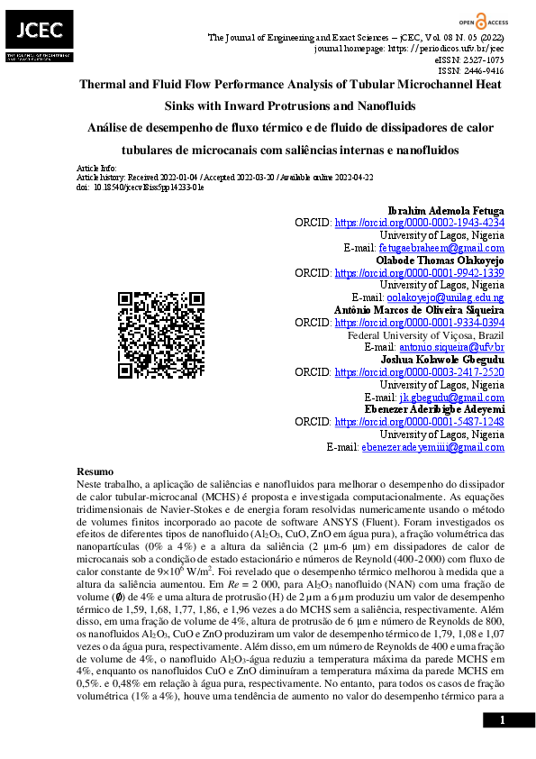 (PDF) Thermal and Fluid Flow Performance Analysis of Tubular ...