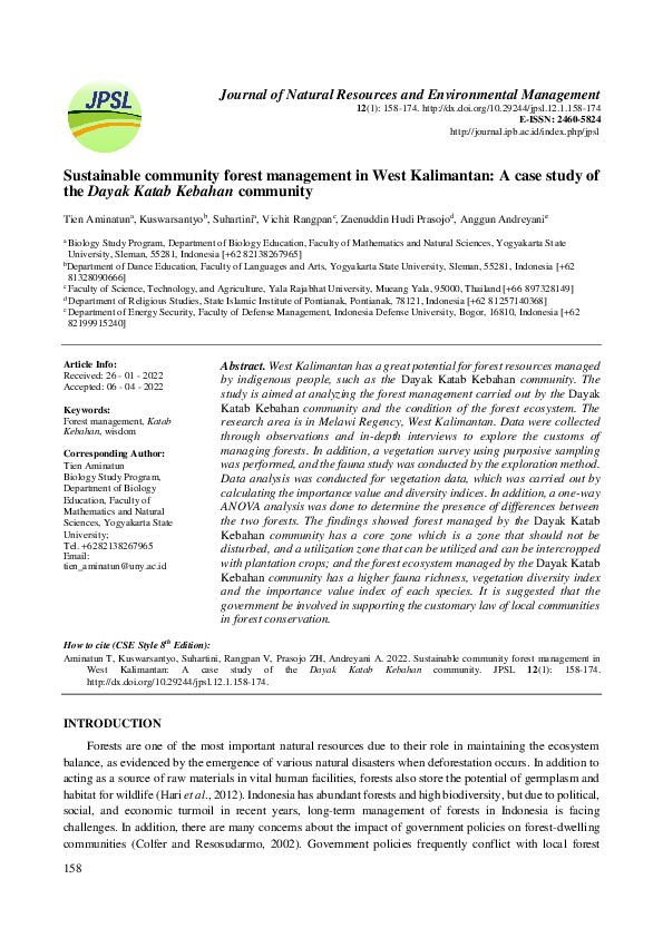 (PDF) Sustainable community forest management in West Kalimantan: A ...