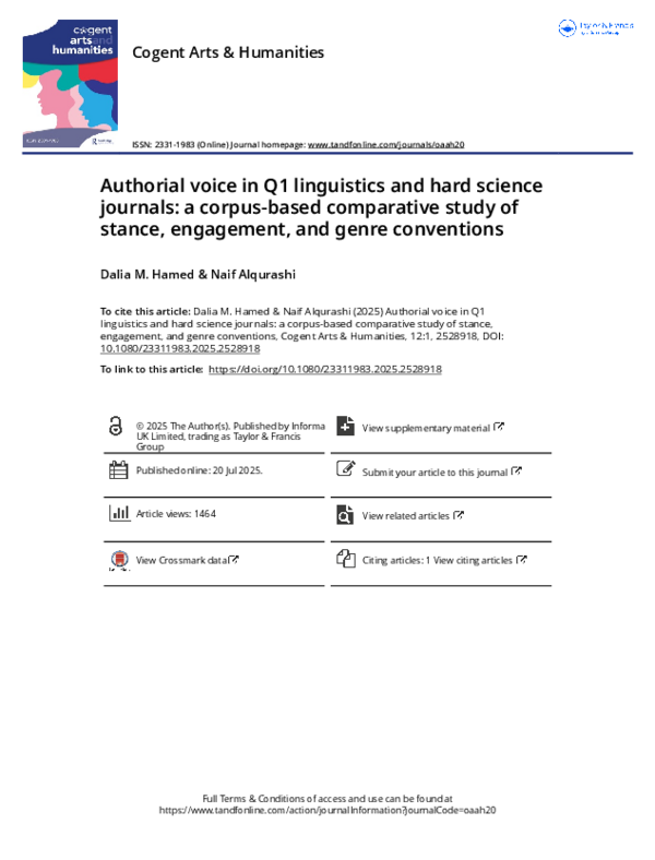(PDF) Authorial voice in Q1 linguistics and hard science journals: a ...