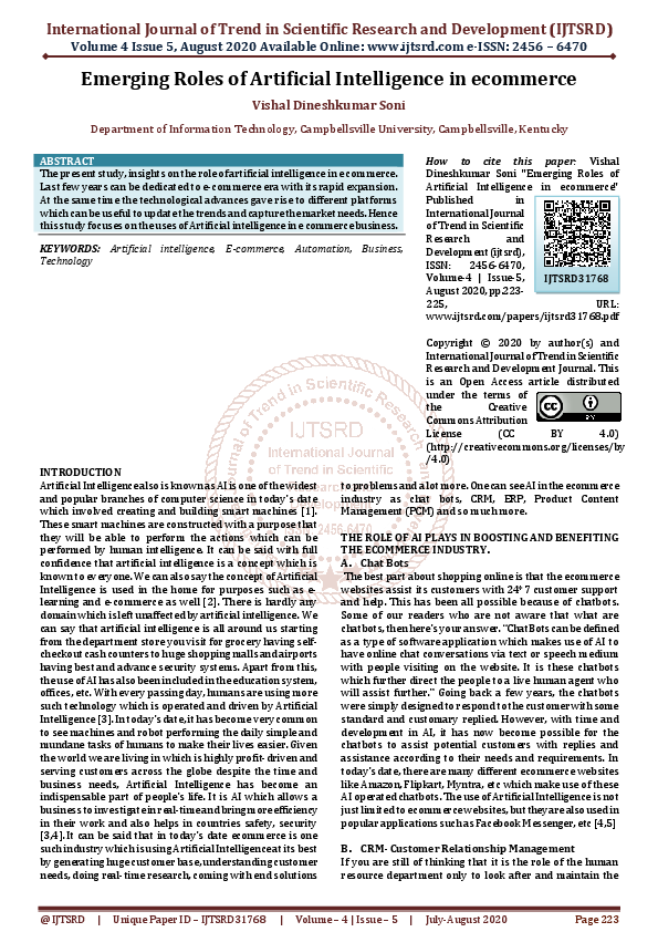 (PDF) Emerging Roles of Artificial Intelligence in Ecommerce
