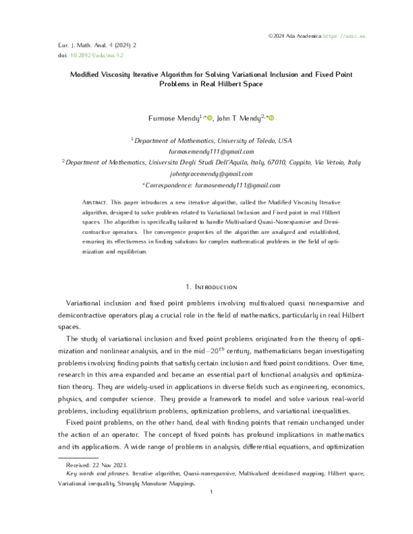 (PDF) Modified Viscosity Iterative Algorithm for Solving Variational ...