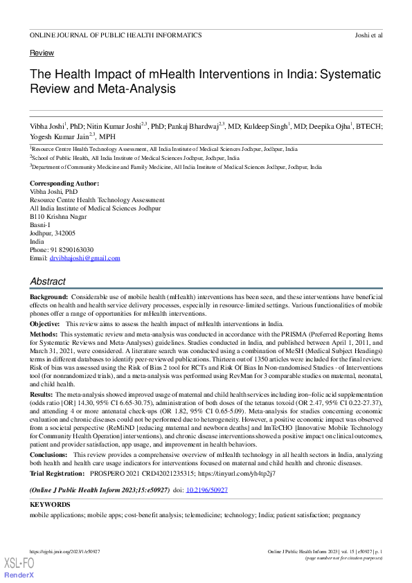 (PDF) The Health Impact of mHealth Interventions in India: Systematic ...