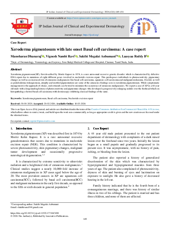 (PDF) Xeroderma pigmentosum with late onset Basal cell carcinoma: A ...