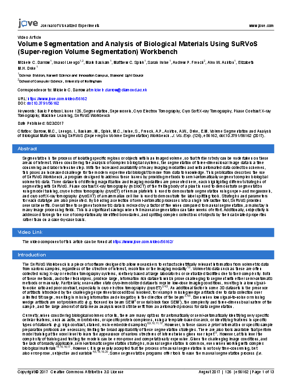 (PDF) Volume Segmentation and Analysis of Biological Materials Using ...