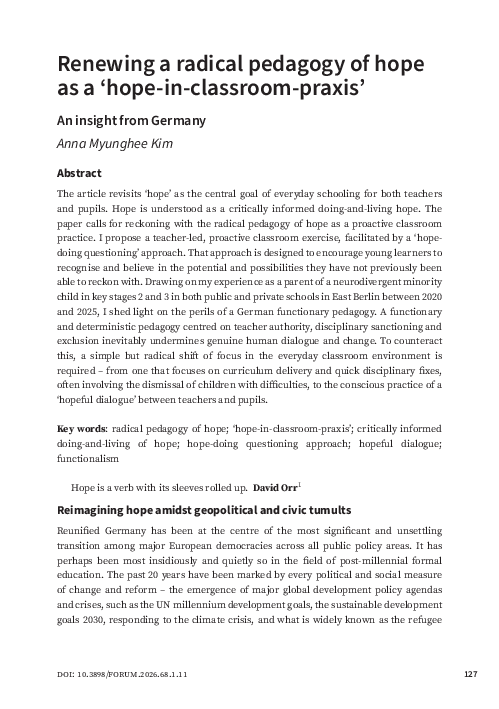 (PDF) Renewing a radical pedagogy of hope as a 'hope-in-classroom ...