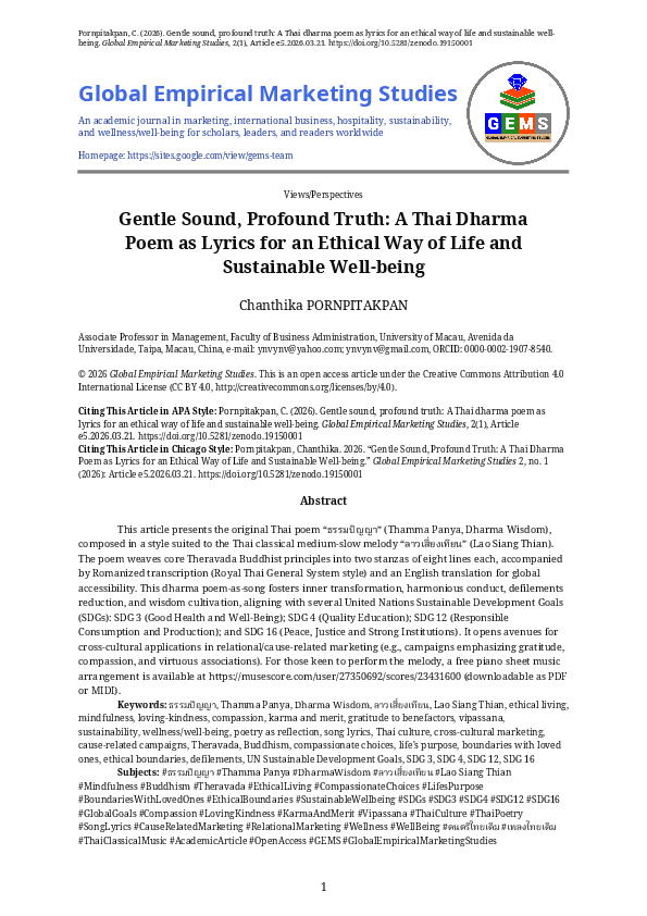 (PDF) Gentle Sound, Profound Truth: A Thai Dharma Poem as Lyrics for an ...
