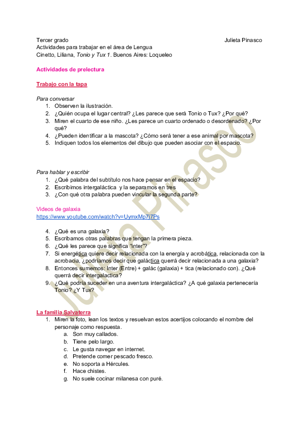 (PDF) Actividades de Lengua para tercer grado