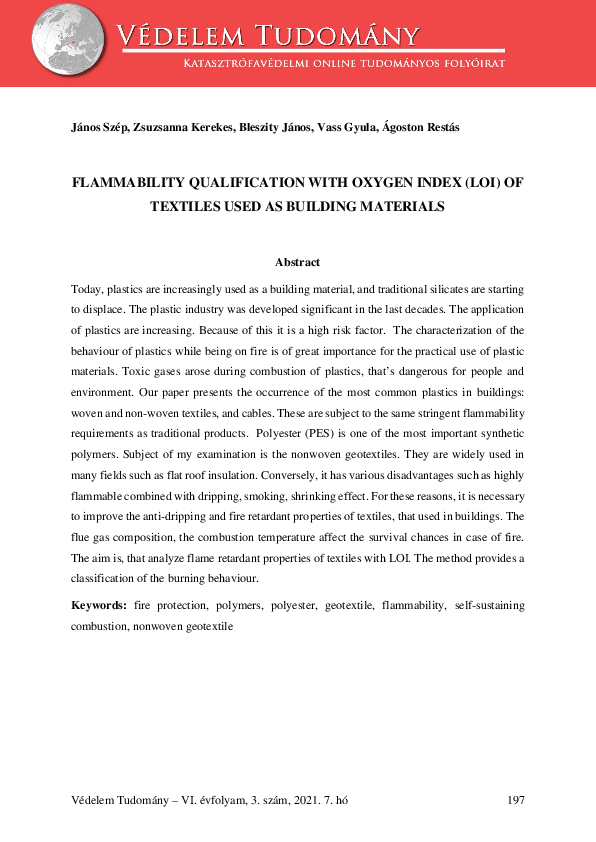 (PDF) Flammability qualification with oxygen index (LOI) of textiles ...