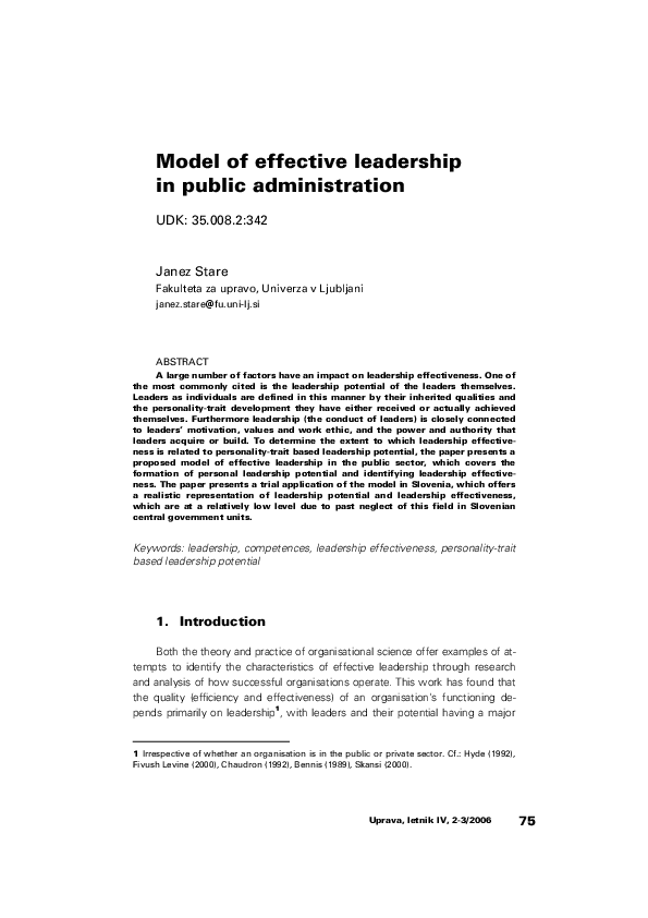 (PDF) Model of effective leadership in public administration