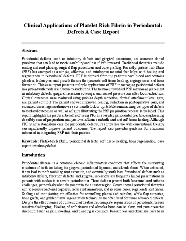 (PDF) Clinical Applications of Platelet Rich Fibrin in Periodontal ...