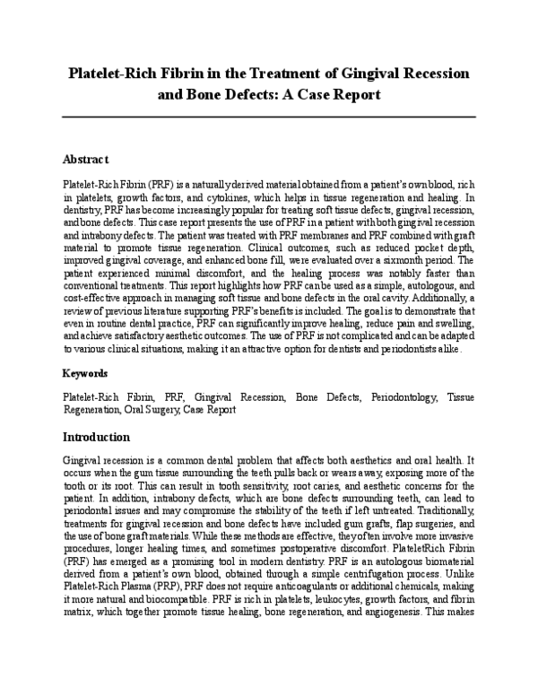 (PDF) Platelet-Rich Fibrin in the Treatment of Gingival Recession and ...
