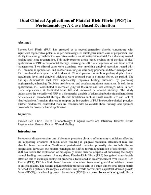 (PDF) Dual Clinical Applications of Platelet-Rich Fibrin (PRF) in ...