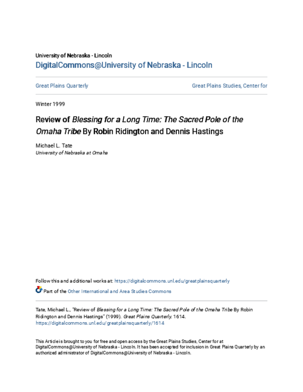 (PDF) Review of Blessing for a Long Time: The Sacred Pole of theOmaha ...