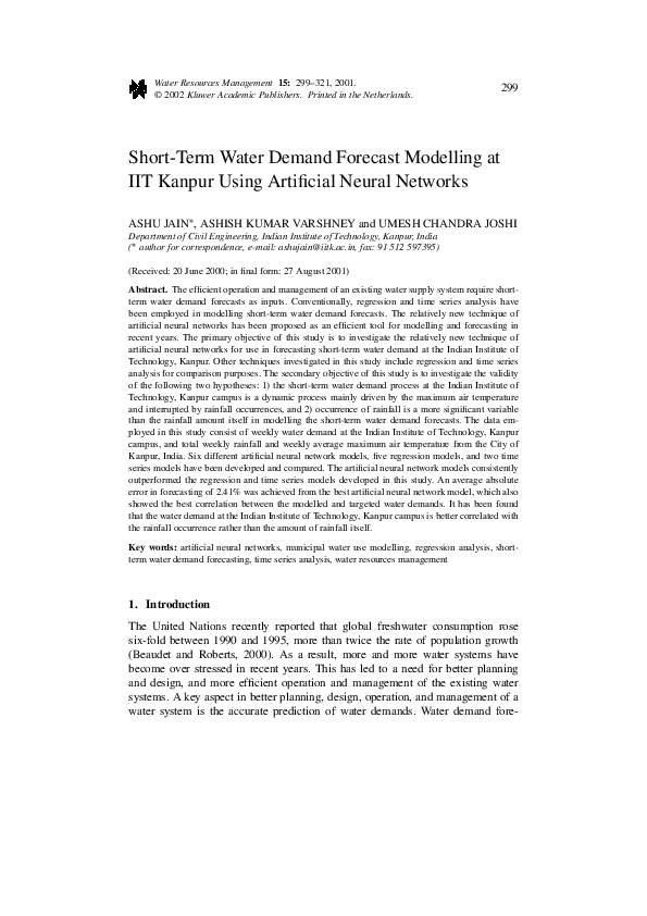 (PDF) Short-Term Water Demand Forecast Modelling at IIT Kanpur Using ...