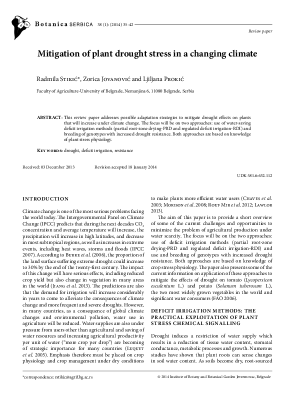 (PDF) Mitigation of plant drought stress in a changing climate
