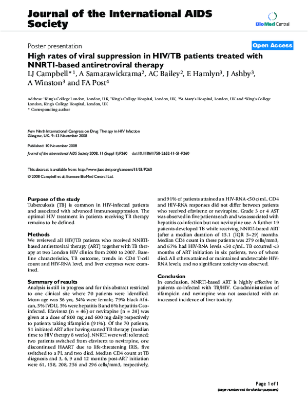 (PDF) High rates of viral suppression in HIV/TB patients treated with ...
