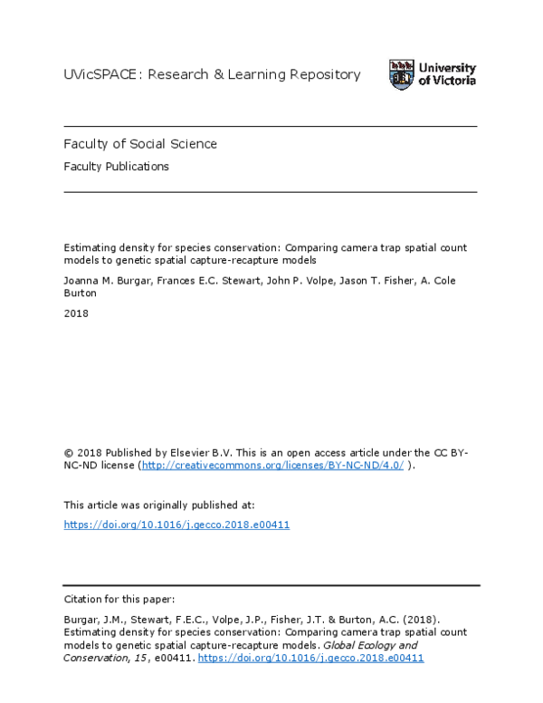 (PDF) Estimating density for species conservation: Comparing camera ...